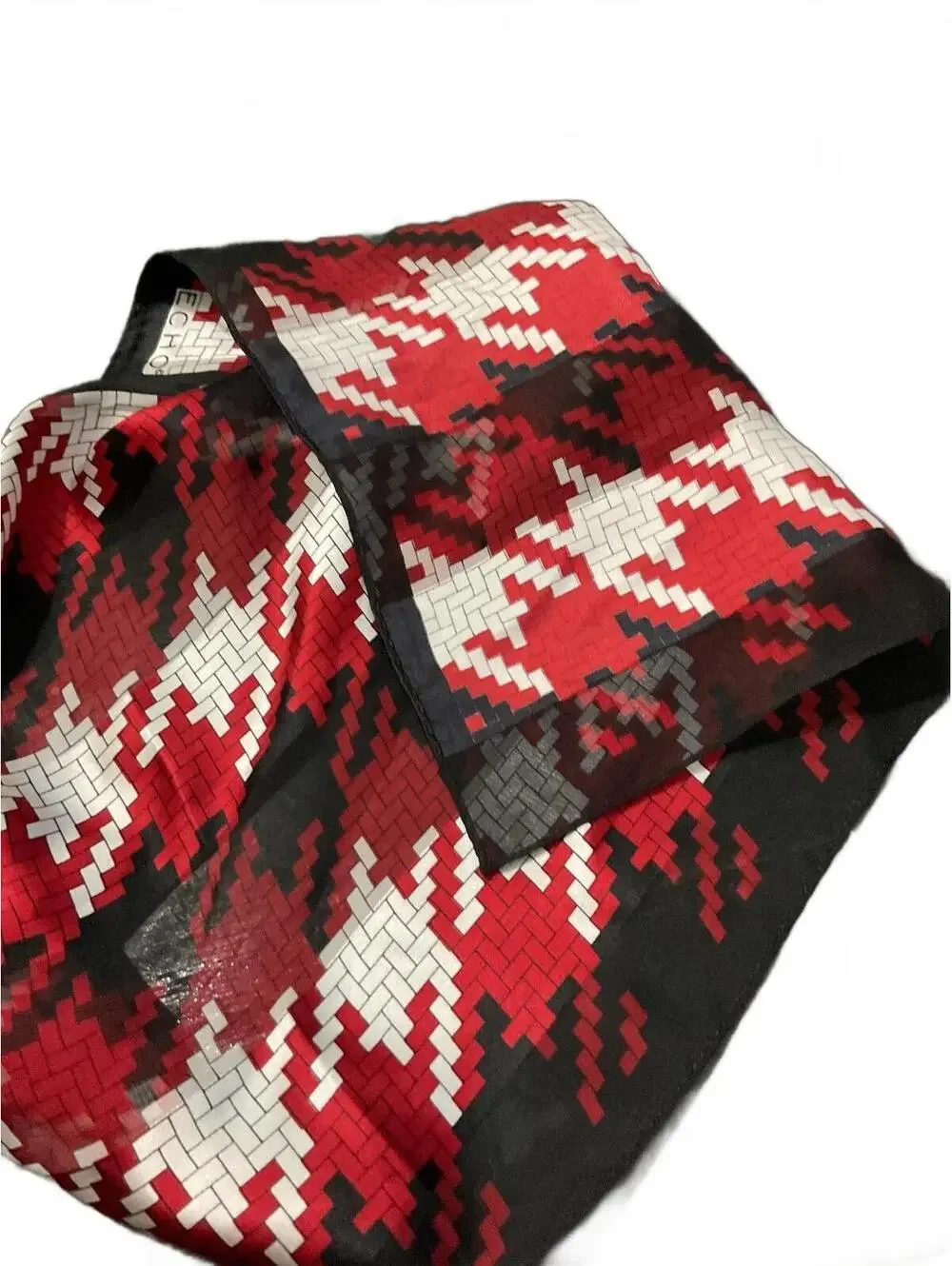 Echo Vintage Red, Black, and White  Silk Houndstooth Scarf